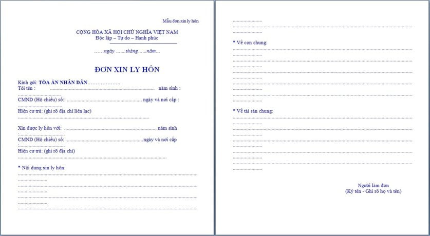 Mẫu đơn xin ly hôn đầy đủ